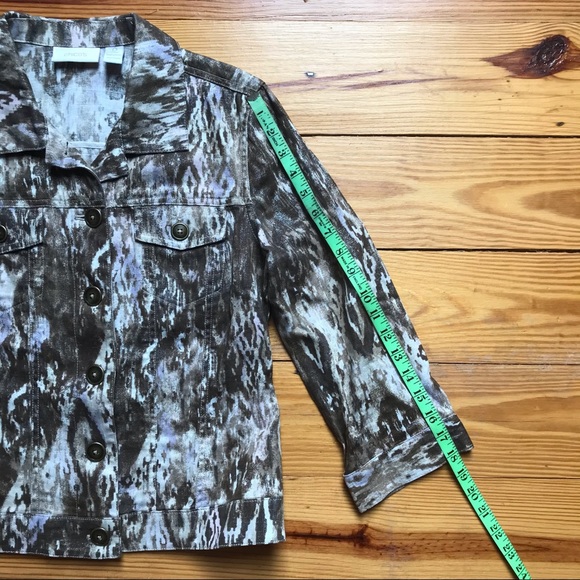 Chico Animal Print Brown Denim Jacket, EUC, S - Picture 8 of 14